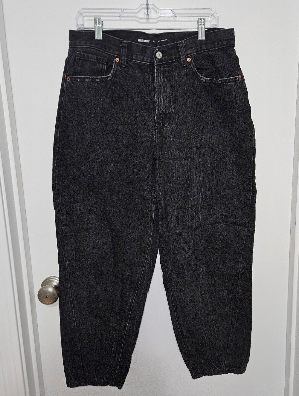Old Navy Extra‎ High-Rise Balloon Jeans Womens 12 Black Washed Tapered Mom Jeans